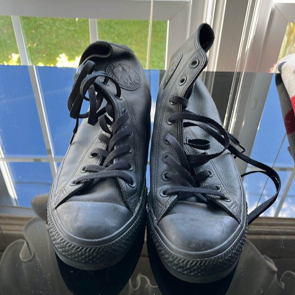 All Black Leather Converse Chuck Taylor’s High Tops Never Worn